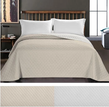 DecoKing Luxus Bettüberwurf Axel mit Uni Wendedesign - Zweiseitige Tagesdecke Beige / White, 200x220 cm