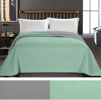 DecoKing Luxus Bettüberwurf Axel mit Uni Wendedesign - Zweiseitige Tagesdecke Mint / Steel, 220x240 cm