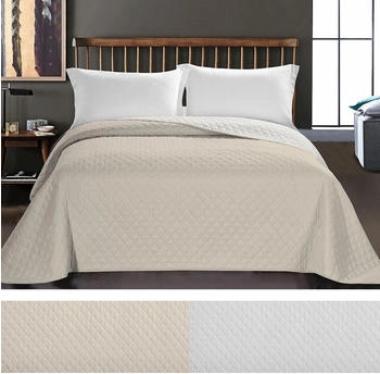 DecoKing Luxus Bettüberwurf Axel mit Uni Wendedesign - Zweiseitige Tagesdecke Beige / White, 240x260 cm
