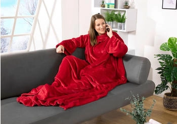 Heimtexland TV Thermodecke mit Ärmeln / Taschen Sofadecke Typ848 Rot 200x170 cm