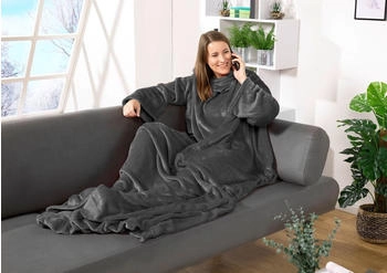 Heimtexland TV Thermodecke mit Ärmeln / Taschen Sofadecke Typ848 Anthrazit 200x170 cm