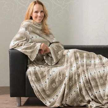 CelinaTex Schneestern Ärmeldecke XL 170x200 taupe/cremeweiß
