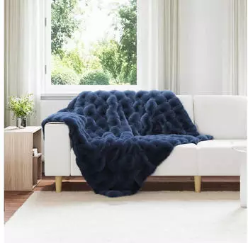 vidaXL Rutschfeste Kunstfell Decke Olite 4 pcs Marineblau 130 x 150 cm (42021829)
