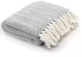 vidaXL &Uuml;berwurf Baumwolle Fischgr&auml;tenmuster 125x150 cm Grau (245318)