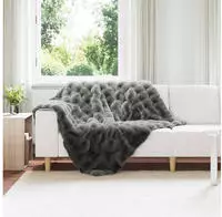 vidaXL Rutschfeste Decke aus Kunstkaninchenfell Olite 4 pcs Dunkelgrau