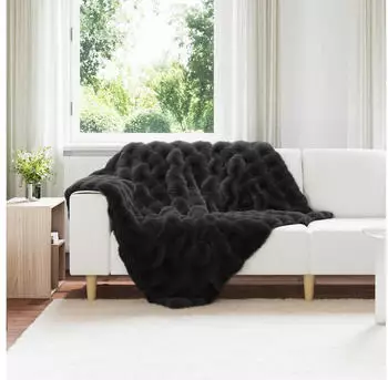 vidaXL Rutschfeste Kunstfell Decke Olite Schwarz 130 x 150 cm (42021833)
