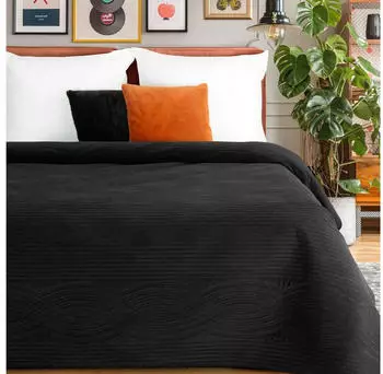 Eurofirany Tagesdecke VELVET Karomuster Schwarz, 170x210 cm