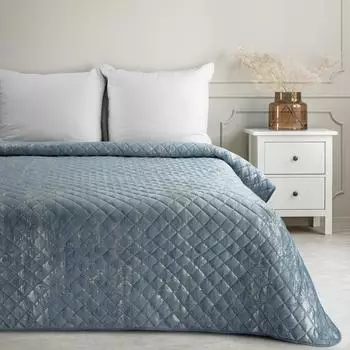 Eurofirany Tagesdecke BLINK Marmor Glamour, Blau+Silber, 220x240 cm