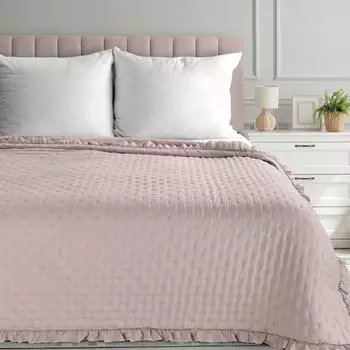 Eurofirany Tagesdecke LIBI 3 mit Rüschen Rosa 240x220 cm