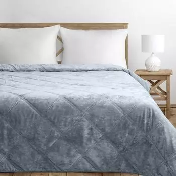 Eurofirany Tagesdecke VELVET Karomuster Silber 1, 170x210 cm