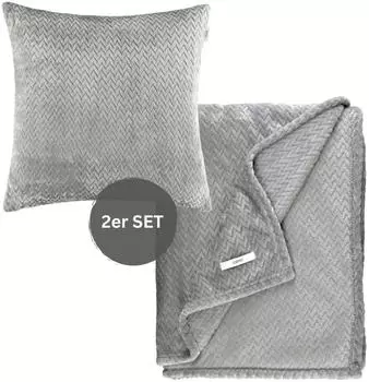Esprit Comfy-2 Wohndecken-Set 140x190cm + Kissenh&uuml;lle 45x45cm, grau, Oeko-TEX (71175-010-0-1)