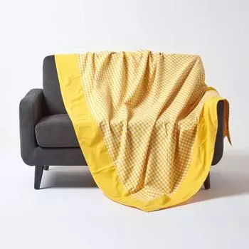 Homescapes Gingham-Tagesdecke 100% Baumwolle, gelb, 150x200cm (800001172830)