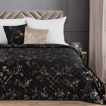 Eurofirany Tagesdecke Blumenmuster Glamour Schwarz, 200x220 cm