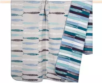 pad Sardine Wohndecke grau, Fisch-Motiv, 150x200cm