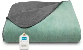 ZOLLNER Kuscheldecke zweifarbig 150x200cm, 60% Baumwolle 40% Polyacryl, hellgrün-grau