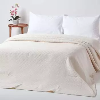 Homescapes Matelass&eacute; Tagesdecke Diamant-Muster, Baumwolle, creme, 230x260cm