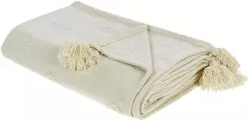 Beliani Kazy Tagesdecke Chenille beige 220x240cm mit Quasten (Kazy)