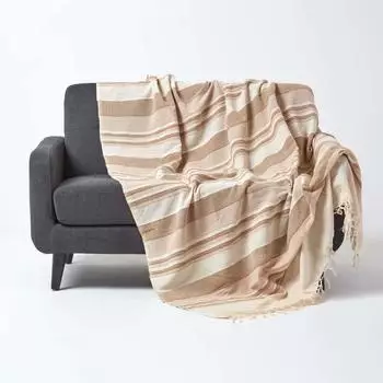 Homescapes Morocco Tagesdecke Baumwolle, gestreift, beige, 150x200cm