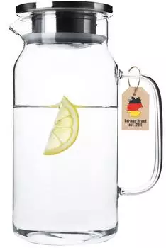 Intirilife Karaffe transparent 1,2l Borosilikatglas mit Henkel und Deckel (DE-142462)