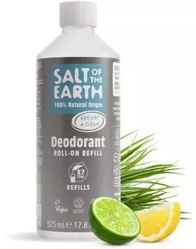 Salt of the Earth Natural Roll on Refill - x7 Uses - Vetiver & Citrus - 100% Natural Origin Ingredients - Vegan - Suitable for Men Women & Children - 525ml