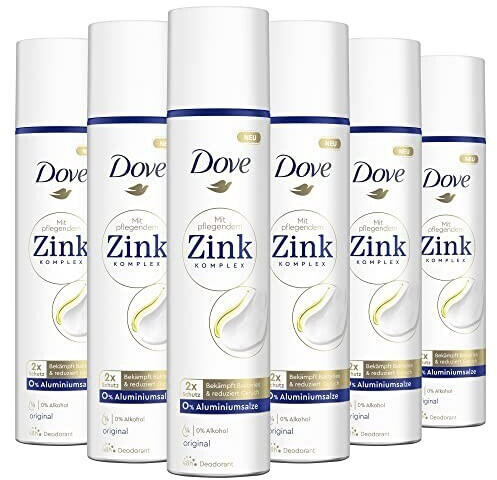 Dove Deodorant Spray Original Deo ohne Aluminium mit pflegendem Zink-Komplex (6 x 100 ml)