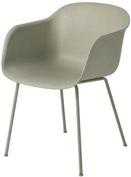 Muuto Fiber Armlehnstuhl - Rohrgestell - grüngrau, Kunststoff,Metall - 54x76x55 cm - schlammgrün - Gestell schlammgrün (704)