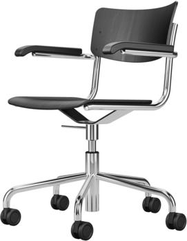 Thonet S 43 DR Stahlrohr mit Armlehnen chrom/Buche schwarz (903)