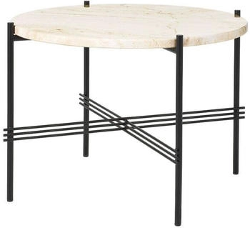 Gubi TS Round Beistelltisch Natural white travertine Ø55 cm schwarzes Gestell