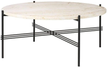 Gubi TS Round Beistelltisch Natural white travertine Ø80 cm schwarzes Gestell