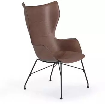 Kartell K/Wood Sessel Chrom/helles Eschenholz, Ledersitz