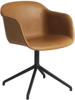 Muuto Fiber Drehstuhl Leder schwarz/cognac