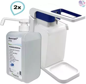 Blanc Hygienic SET: Hebelspender 1.000ml + 2x 1 Liter Haut- und H&auml;ndedesinfektion mit vormontierter Pumpe