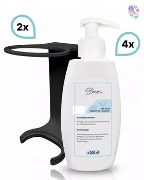 Blanc Hygienic SET: Mini Fix-System 2x Mini Fix Spender wei&szlig; oder schwarz + Hand- & Hautdesinfektion medizinisch 4x300 ml