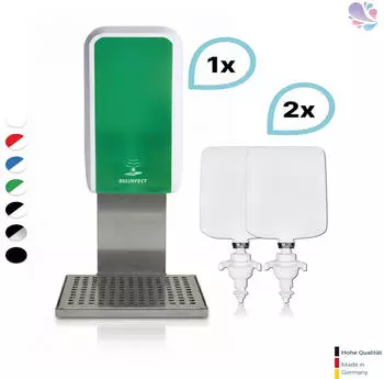Blanc Hygienic SET: Desinfektionsspender SENSOR Cosmos (berührungslos) +2x1L Händedesinfektion+Edelstahlhalterung mit Auffangschale Wandmontage