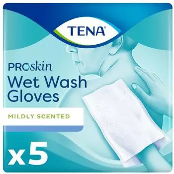 Tena WET Wash Glove parf&uuml;miert 15x23 cm blau 5 St Handschuhe