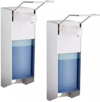 Relaxdays Desinfektionsspender 1000ml, 2er Set, weiß/silber