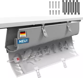 Deskspace Kabelwanne Schreibtisch Kabelmanagement Beidseitig Klappbarer Kabelkanal Cable Organizer f&uuml;r den Schreibtisch 94 cm (Grau)