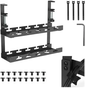 Maclean MC-104 B Untertisch-Kabelorganizer 2 Ebenen 40cm, schwarz (MC-104 B)