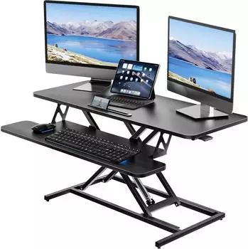 LuxusKollektion Schreibtischaufsatz h&ouml;henverstellbar mit Tastaturablage, 101x40cm, schwarz