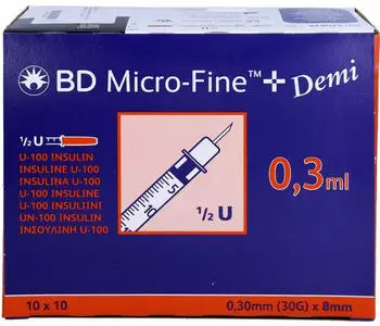 Docpharm BD Micro Fine+ Insulin U100 0,3 x 8 mm (100 x 0.3 ml)