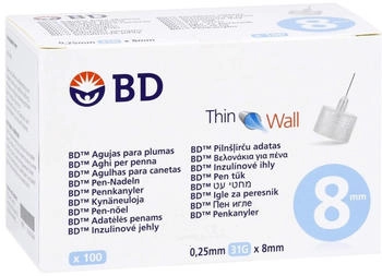 AxiCorp BD Thin Wall Pen Nadeln 31G 0,25 x 8 mm (100 Stk.)