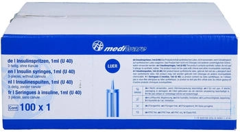 1001 Artikel Medical INSULINSPRITZE 1 ml U40 100 St