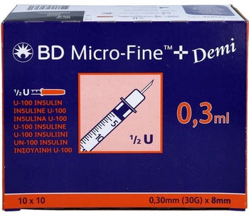 ACA Müller / AG Bd MICRO-FINE+ Insulinspr.0,3 ml U100 0,3x8 mm 100 St