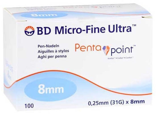 AxiCorp BD Micro Fine Ultra Pen-Nadeln 0,25 x 8 mm (100 Stk.)