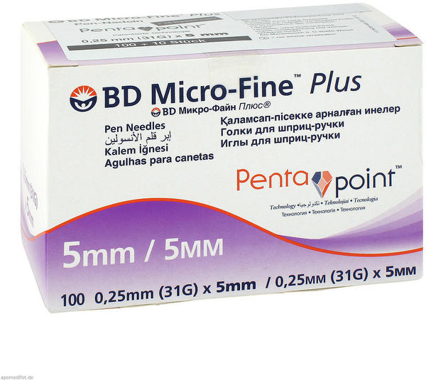 1001 Artikel Medical BD Micro Fine+ Pen-Nadeln 0,25 x 5 mm (110 Stk.)