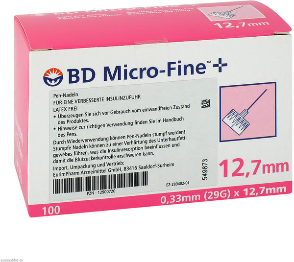 Eurim-Pharm BD Micro Fine+ 12,7 Pen.Nadeln 0,33 x 12,7 mm (100 Stk.) EurimPharm