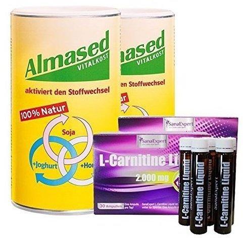 Almased Vitalkost Pulver 2 x 500 g + SanaExpert L-Carnitine Liquid Trinkampullen 60 x 25 ml