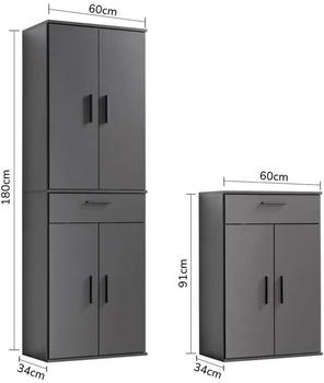 mokebo Mehrzweckschrank Der Praktische 60cm mit Schubladen gro&szlig; grau anthrazit