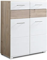 Schuhschrank 18435 Schuhkommode Anrichte Flur Schrank Wei&szlig;/Silbereiche