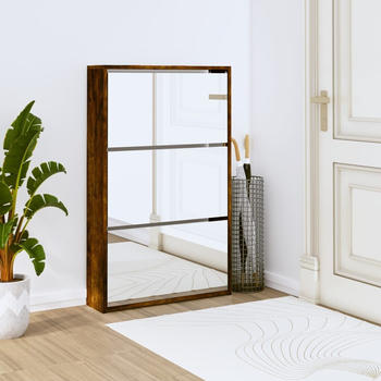 vidaXL Schuhschrank mit Spiegel 3 F&auml;cher R&auml;uchereiche 63x17x102,5 cm (342638)